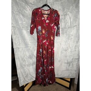 Sweet Salt Floral Maxi Dress Burgundy Red Long Sleeve modest Womens M